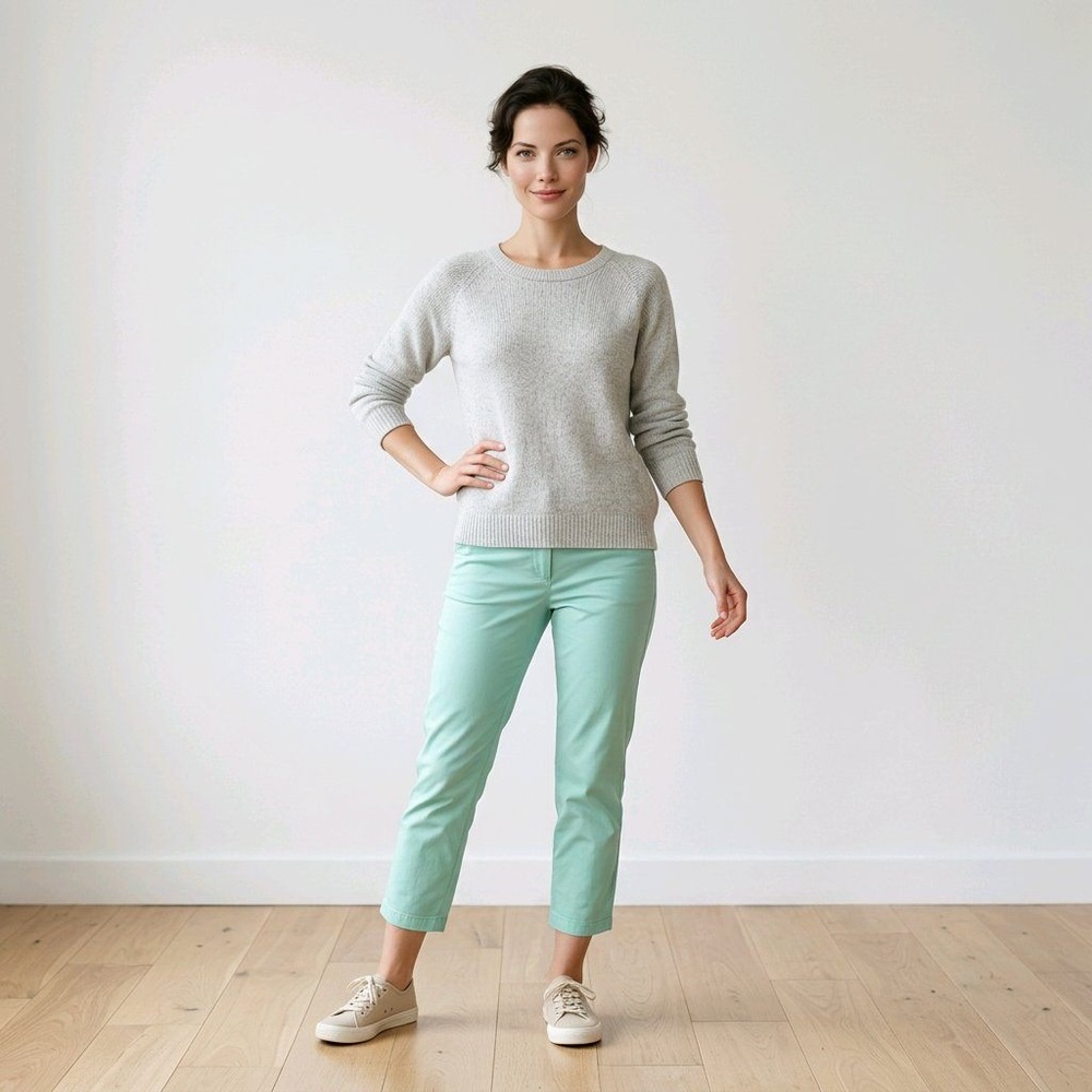 Crown & Ivy Pants Mint Green Cotton‎ Spandex Cropped Preppy Size 8